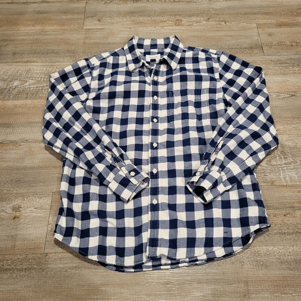 American Eagle Gingham Flannel Button Up Long Sleeve Shirt Mens Size Medium